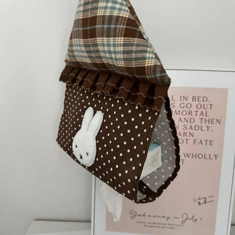 Kawaii Miffy Tissue Box Cute Patterned Polka Dot Little House Vehicle-mounted Hanging Tissue Storage Bag Bedroom Tissue Box