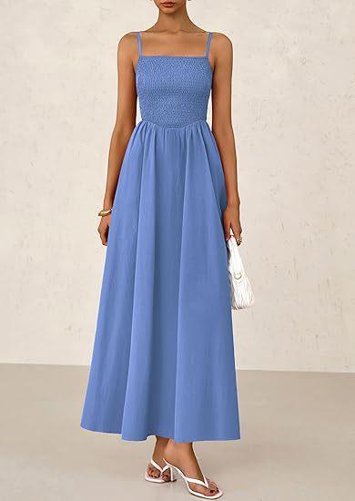 Sleeveless Suspender Solid Color Stitching A-line Beach Vacation Dress Women's Thin Shoulder Pleated Vest Pocket Commuting Dress