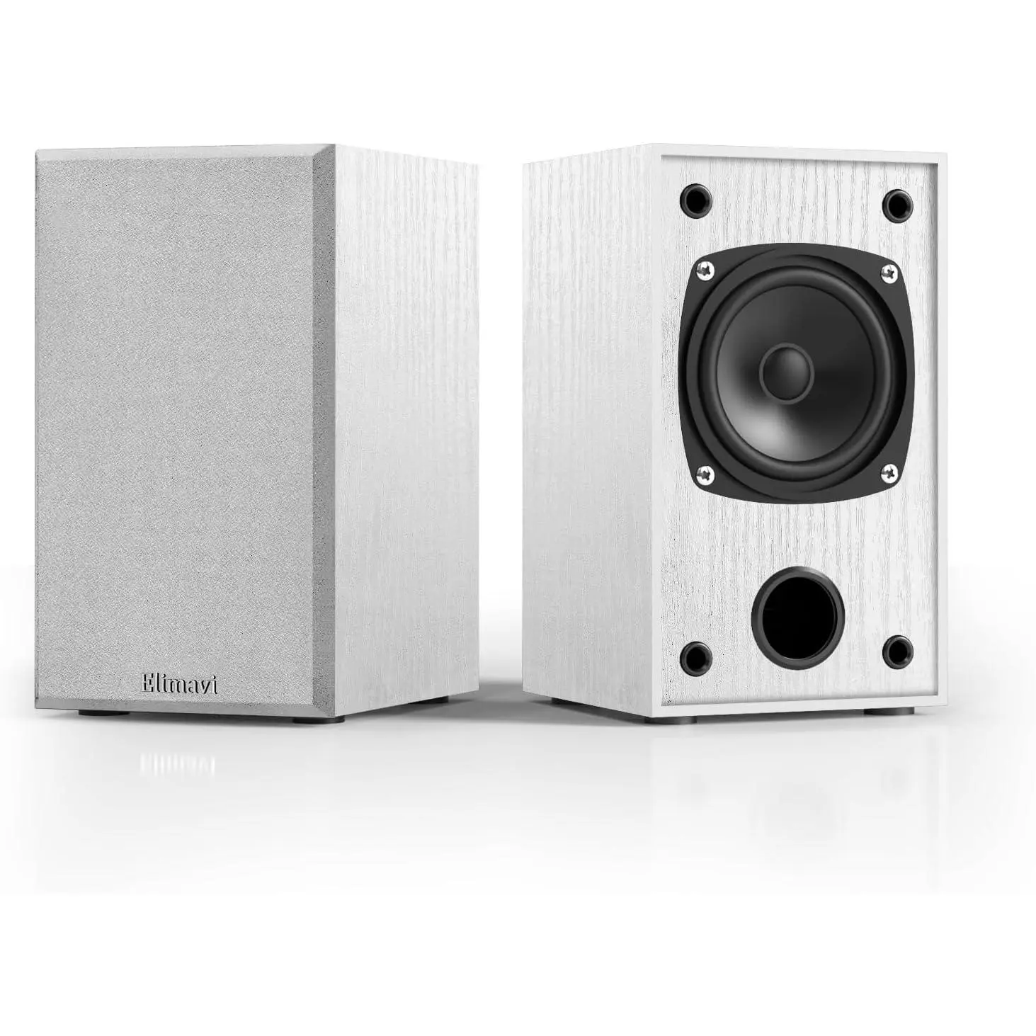 Elimavi Passive Bookshelf Speakers for Home Theater Surround Sound, Satellite Stereo Speakers with Classic Wood Grain for Record Player/Computer/TV, Wall Mountable, Cable Included, White