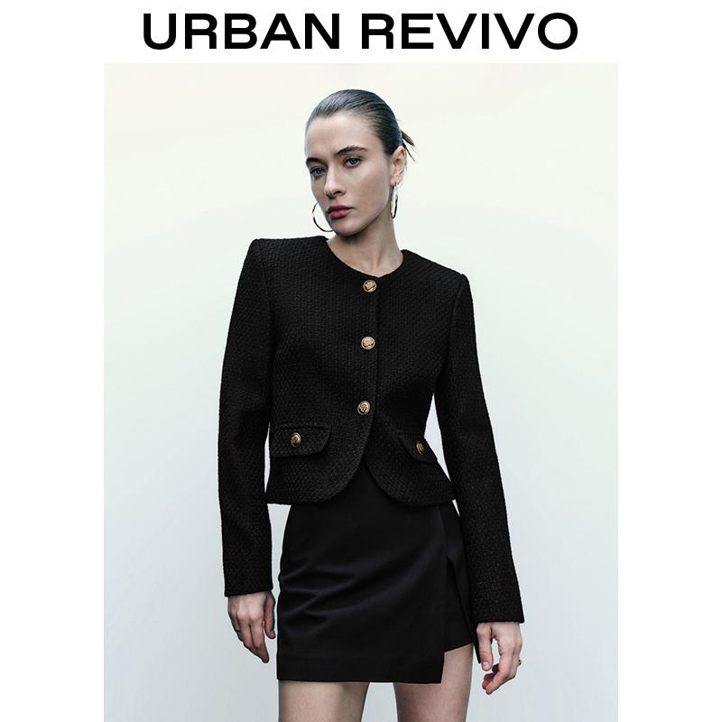 URBAN REVIVO Fashionable Tweed Jacket for Women  UWG130014 Casual Outfit 2025 Women Clothing Girl Elegant Fashion Trendy and Versatile OOTD Outerwear Coats