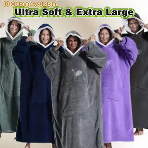 1pc Long Bathrobe, Soft Fuzzy Adult Sleepwear, Hooded with Large Pocket, Perfect for Home & TV Time