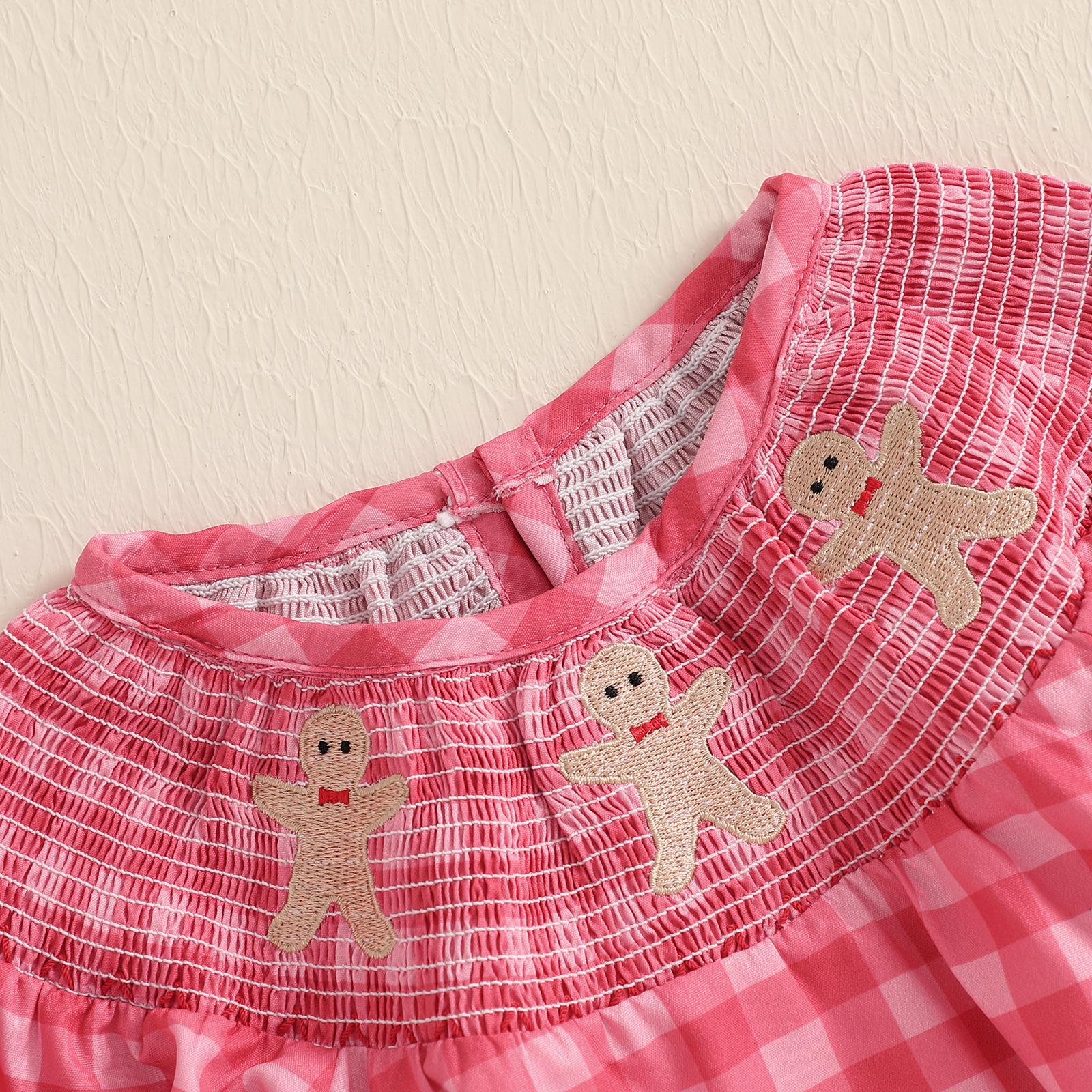 Toddler Baby Girl Christmas Romper, Long Sleeve Plaid Santa Gingerbread Print Romper Bubble Bodysuit Newborn Playsuit Toddler Baby Girl Christmas Romper, Long Sleeve Plaid Santa Gingerbread Print Romper Bubble Bodysuit Newborn Playsuit