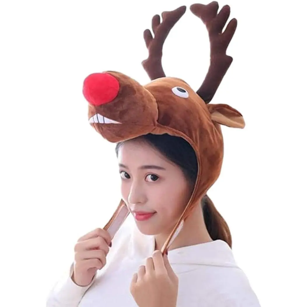 Winter Plush Hat with Horns Faux   Trapper Hat Ox Ears Beanie for Halloween Xmas Carnival