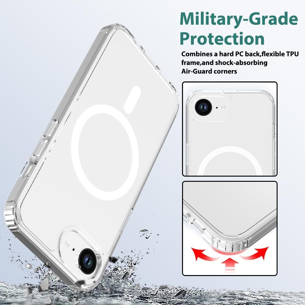 Magnetic phone case for iPhone 16E (SE4) Cases For iphone 17 16, 15, 14, 13 And 12 Pro Max Plus Transparent acrylic magnetic phone case Military Grade Drop Tested,Shockproof Anti-Scratch Clear Thin Slim Phone Case Clear Magnetic case for iphone 17 Pro Max