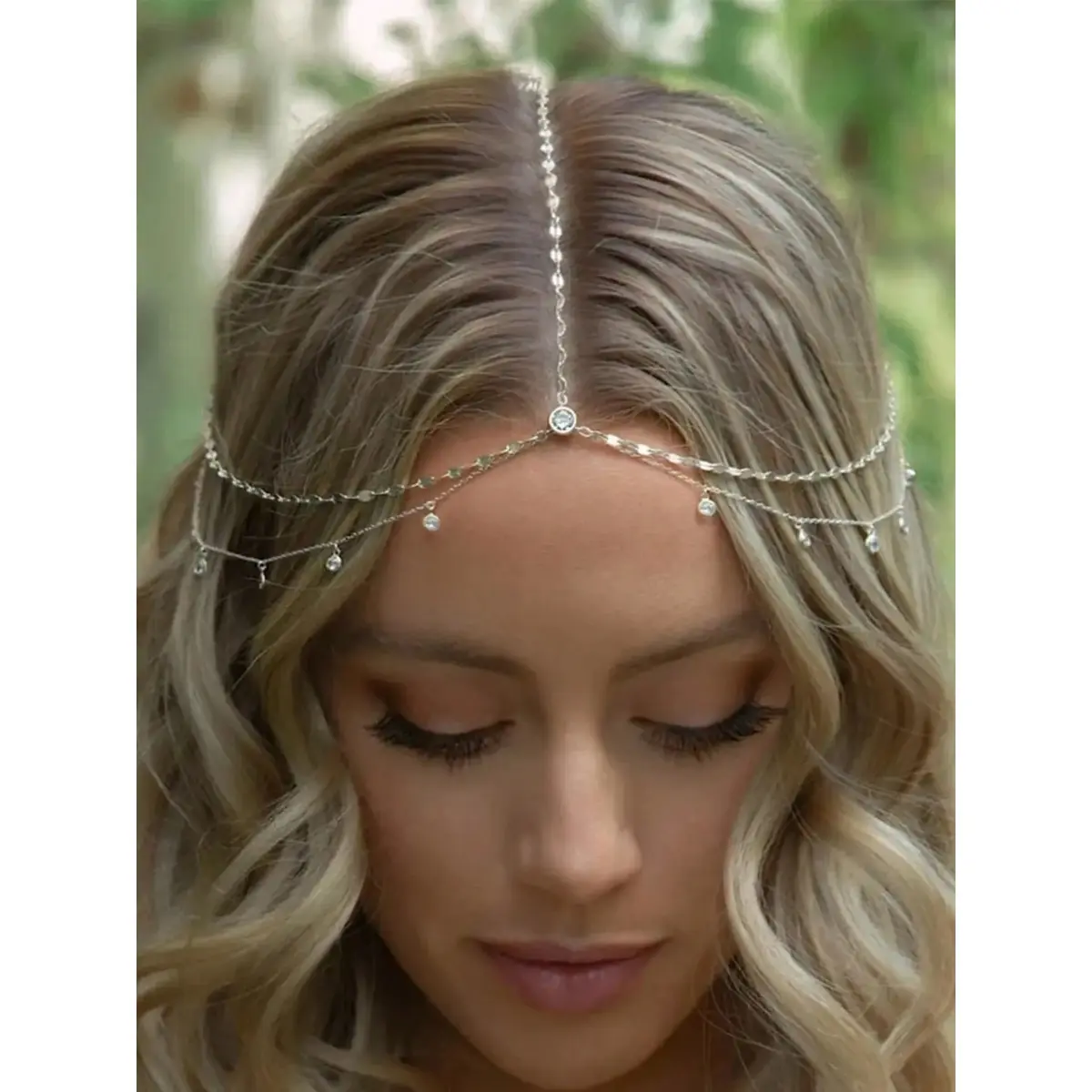 Women’s Bohemian Bridal Head Chain, Gold Tone Hair Jewelry with Draped Design for Weddings, Ceremonies, Photoshoots and Special Occasions