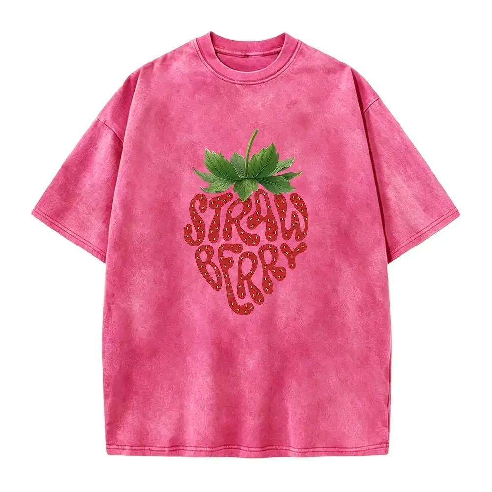 Strawberry Vintage Washed T-Shirt For Women, Strawberry Summer Shirt, Trendy Summer Aesthetic Top, Unisex Casual Graphic Tee