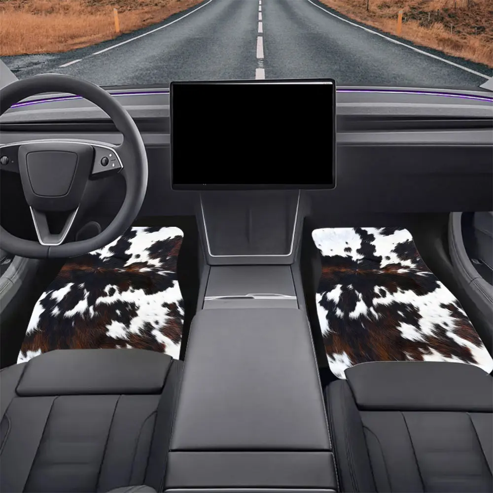4-piece cow pattern car floor mats, durable and easy-to-clean full-print floor mats, suitable for vehicle interior accessories - provides protection for driver and passenger seats in all seasons, suitable for car decoration and as gifts for Halloween, Tha
