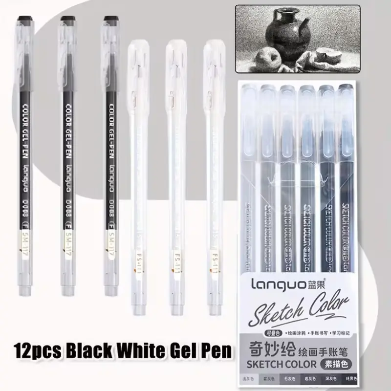 Languo 12-Piece Gel Pen Set, and, 0.6mm, Smooth Writing, Precision, Ideal for School, Office Supplies, Sketching, Drawing, Professional Use, Art Supplies, Smooth Writing Pens