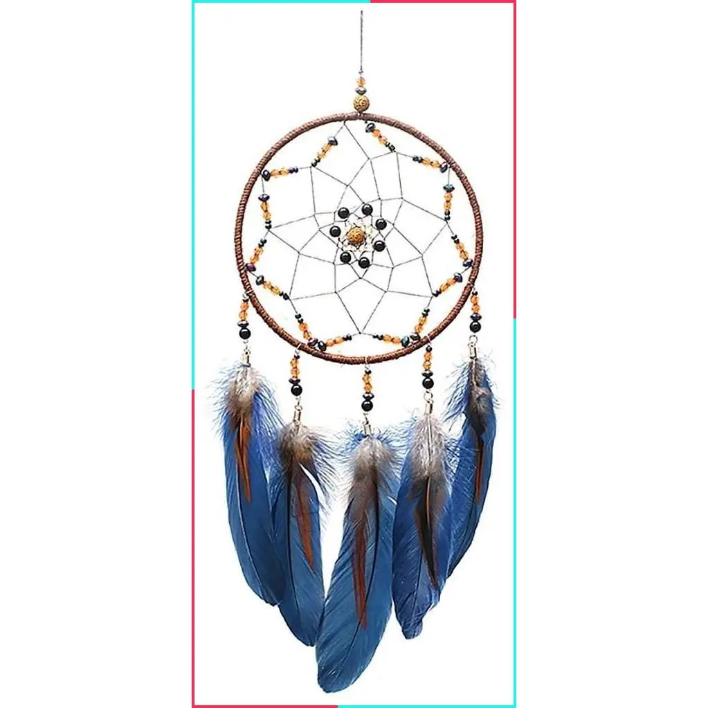 Handmade Traditional Feather Dreamcatcher Wall Hanging Décor - Native American Style Ornament for Home, Bedroom, Kids, Boys (Star)