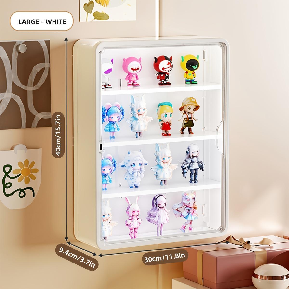 Large Wall-Mounted Display Rack for Doll Collection, 3 or 4-Tier Acrylic Storage Box with Magnetic Design, Space-Saving Clear Compartments for Action Figures and Accessories, Collector Display
