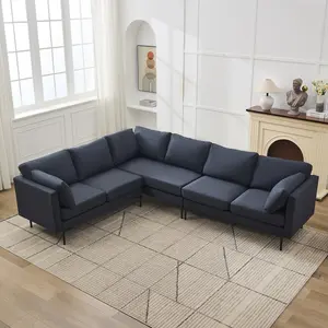 Aobtkel®106" W Sectional L Shaped Sofa Couch Set for Living Room, Convertible Oversized 6-Seat Corner Sofa Sets with 2 Pillows, Modern Linen Sofas with Metal Legs for Living Room Apartment