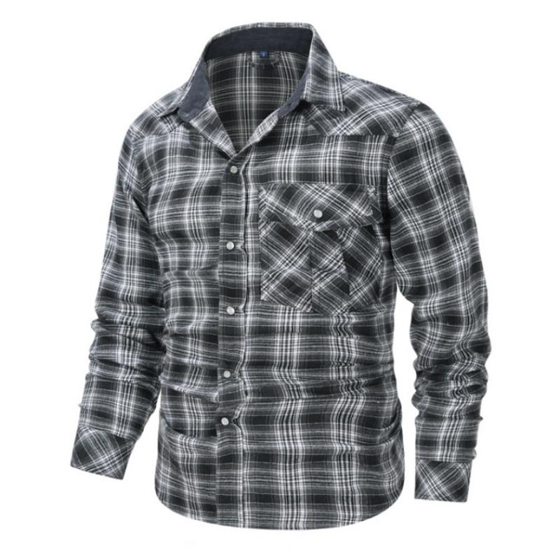 Summit Flannel Shirt Men's Plaid Long Sleeve Button Up with Chest Pocket Collared Casual Versatile Design Cotton Top