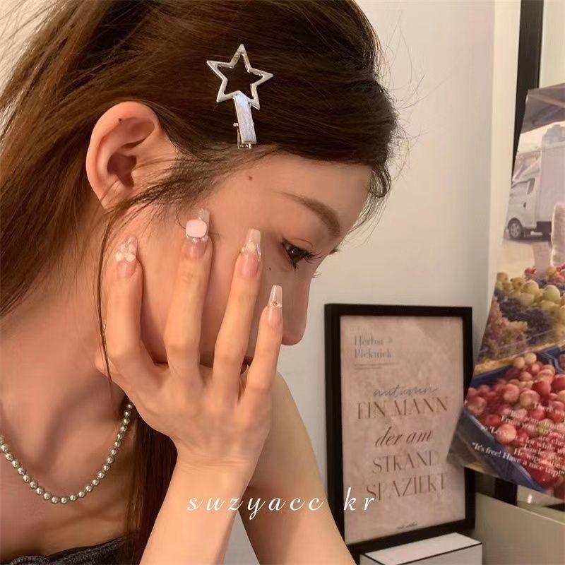 24Pcs Y2K Silver Metal Hairpins Star Seamless Duckbill Clip Women Girls Fashion Alloy Hair Accessories 4.5-7cm