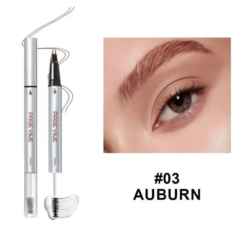 Dual-Ended Microblading Eyebrow Pencil, 4 Prong Liquid Brow Pen Sweat Resistant, Easy to Draw Realistic Individual Brow Hairs, Ideal Daily Cosmetic Gift, Microblade Eyebrow Pen