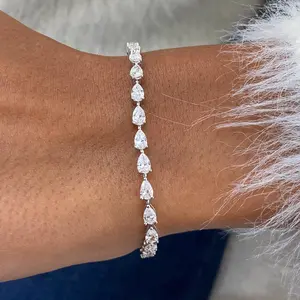 5ct E VVS2 Pear Cut Lab Created Diamond 14K White Gold Tennis Bracelet Eco Friendly Jewelry, Minimalist Anniversary Gift for Her
