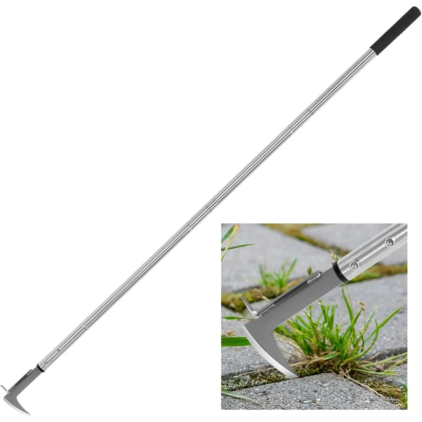 Crack Weeder, Stainless Steel Manual Crevice Weeding Tool, Long Handle Weed Grabber Remover, L-Shaped Manual Weeder Puller, Durable Crevice Weeding Tool for Sidewalk Garden Patio Lawn