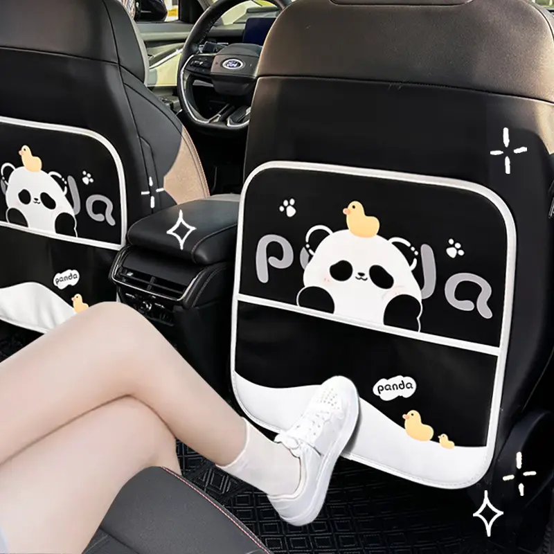 2 Pcs Cute Panda Car Seat Back Protector with Storage Pockets – Backseat Kick Mat Organizer, Durable Car Seat Protector, Car Accessories for Kids & Family Travel