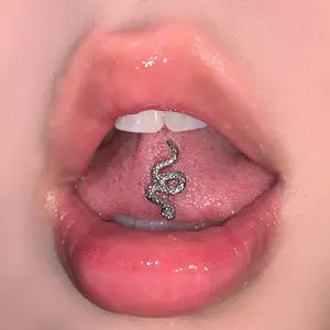 Snake Shaped Tongue Stud, titanium steel external thread design. 2-way wearable style, wild trendy piercing accessory for men and women, comfortable for daily use and drinking.