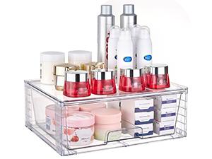 THE WELL KEPT 2 Pack Large Stackable Storage Drawers,Easily Assemble Clear Acrylic Bathroom Closet Undersink Organizers,Plastic Storage Bins for Cabinet,Kitchen Pantry Insert Silicone