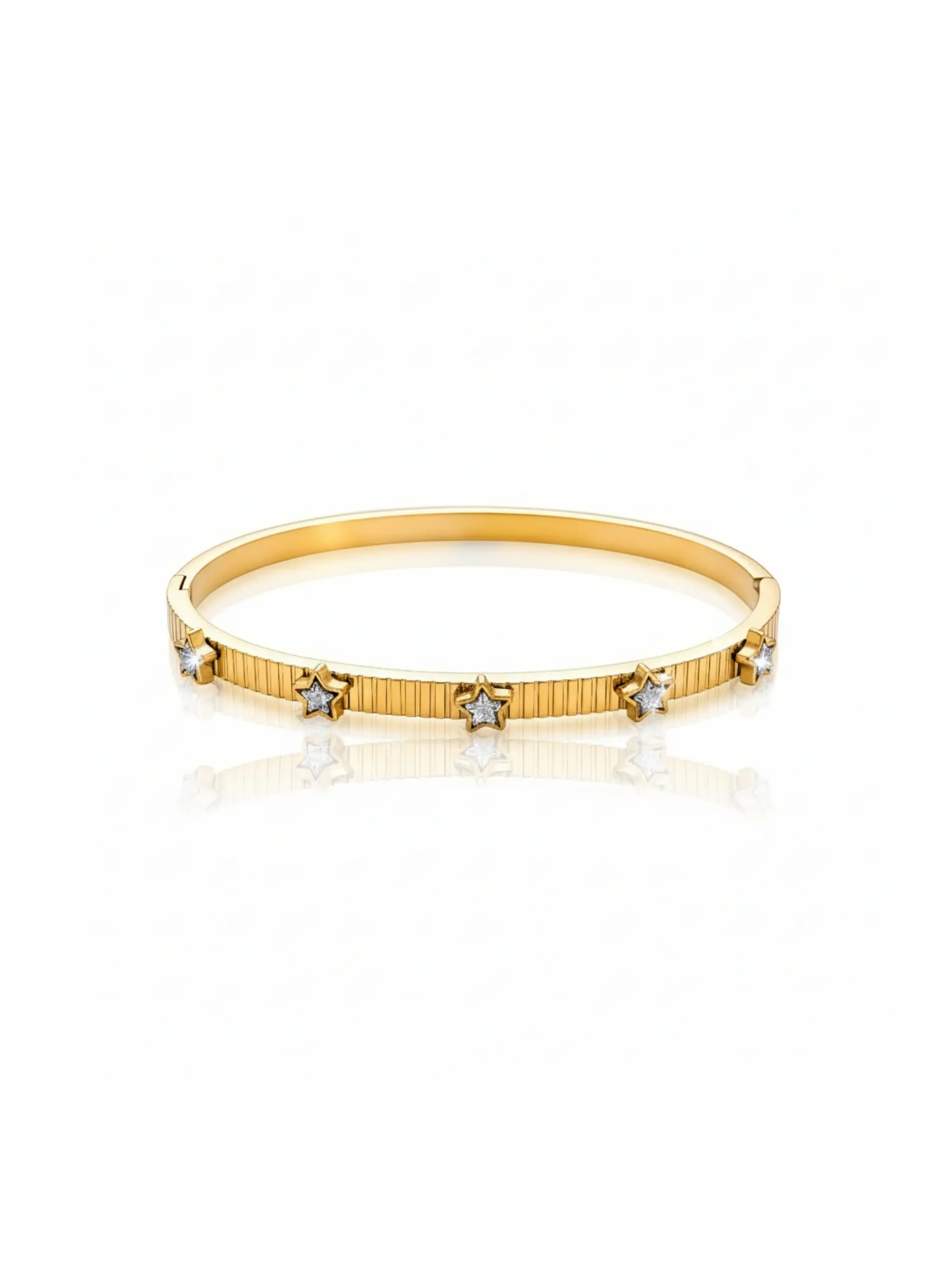 18k Gold Plated Stainless Steel Star Bangle, Rhinestone Five-Pointed Star Design, Waterproof & Hypoallergenic, Perfect Gift for Her
