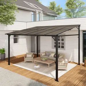 10x12 FT Wall Mounted Hardtop Gazebo, Heavy Duty Metal Canopy Awning with Adjustable Louvers & Sloped Roof – Outdoor Shade for Patio Deck Porch Backyard