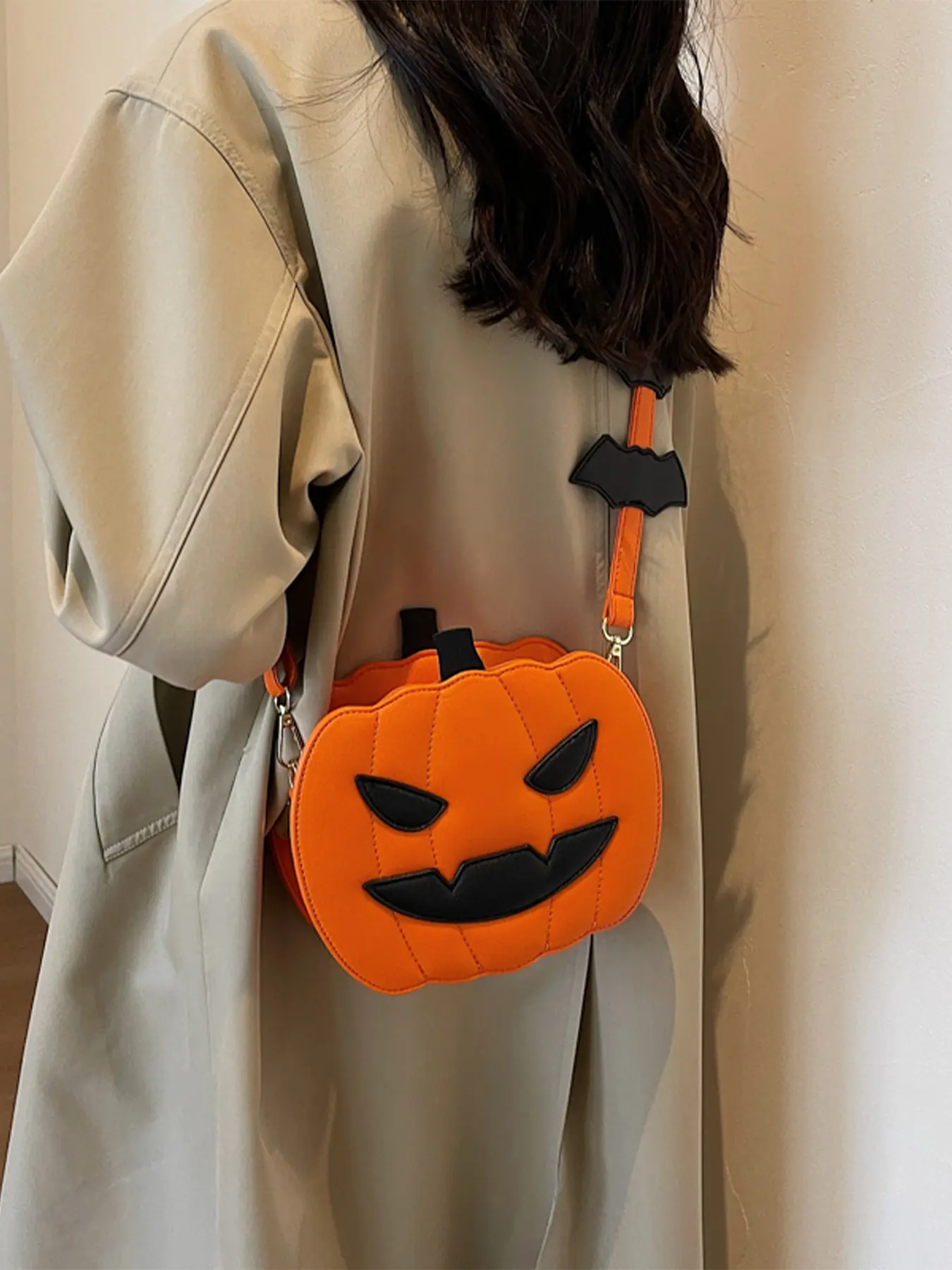 Halloween Pumpkin Face Crossbody Bag, Cartoon Design, PU Leather, Detachable Strap, Festival Party Accessory, All Seasons