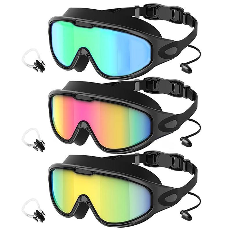 3-Pack Swim Goggles with Nose Clips and Ear Plugs for Adults and Teens, Leak-Proof Anti-Fog Swimming Goggles with 180° Wide View for Pool, Beach and Open Water #GLOBAL PICKS