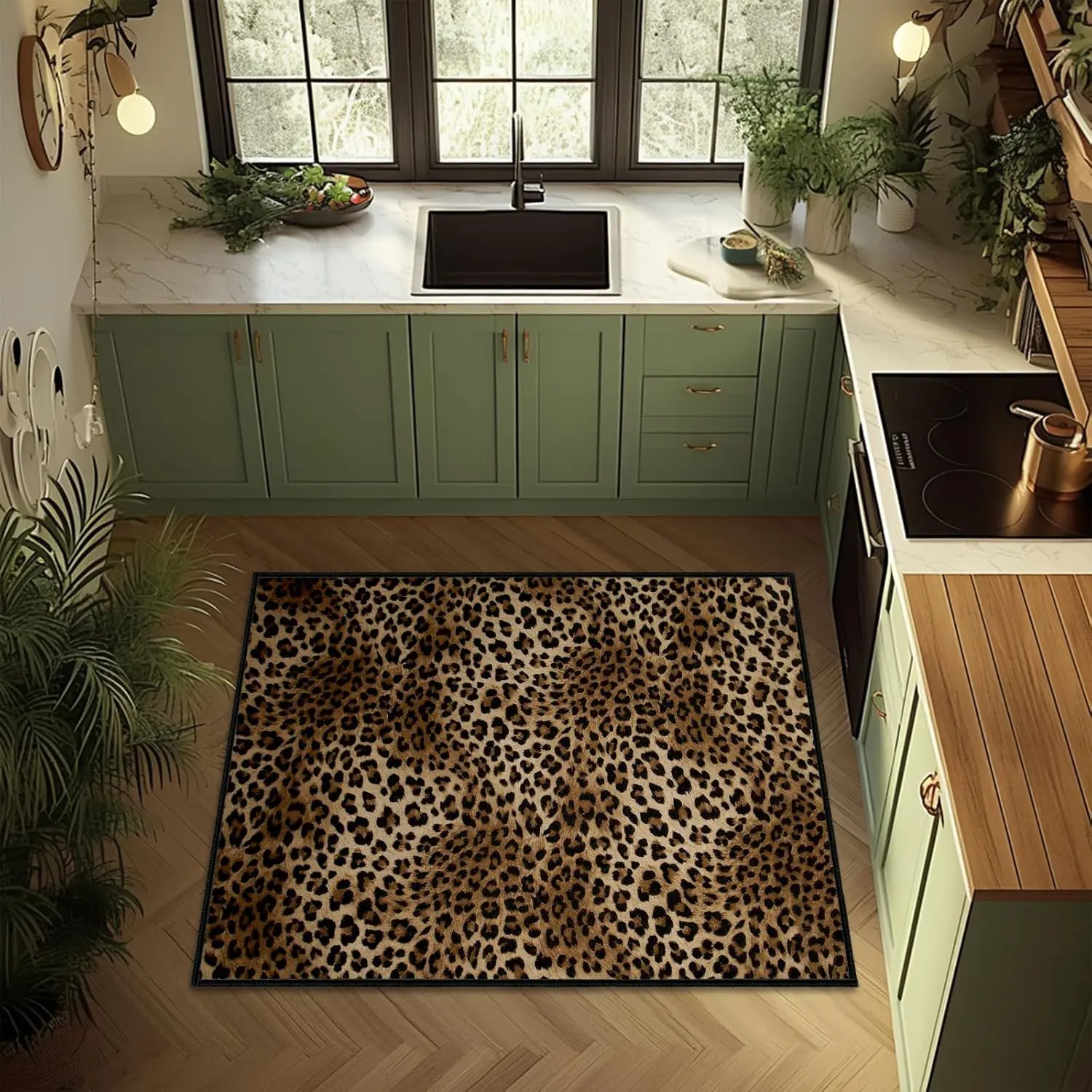 Leopard Print Indoor Area Rug, Non-Slip Soft Rectangular Carpet, Ideal for Living Room, Bedroom, Bathroom, Kitchen, Hallway