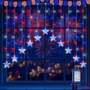 4th of July Patriotic Star Icicle Lights,118LED Red White and Blue Curtain Window Lights,Connectable Star String Light Plug in for Independence Day,Garden,Fourth of July Decorationsfidget toys