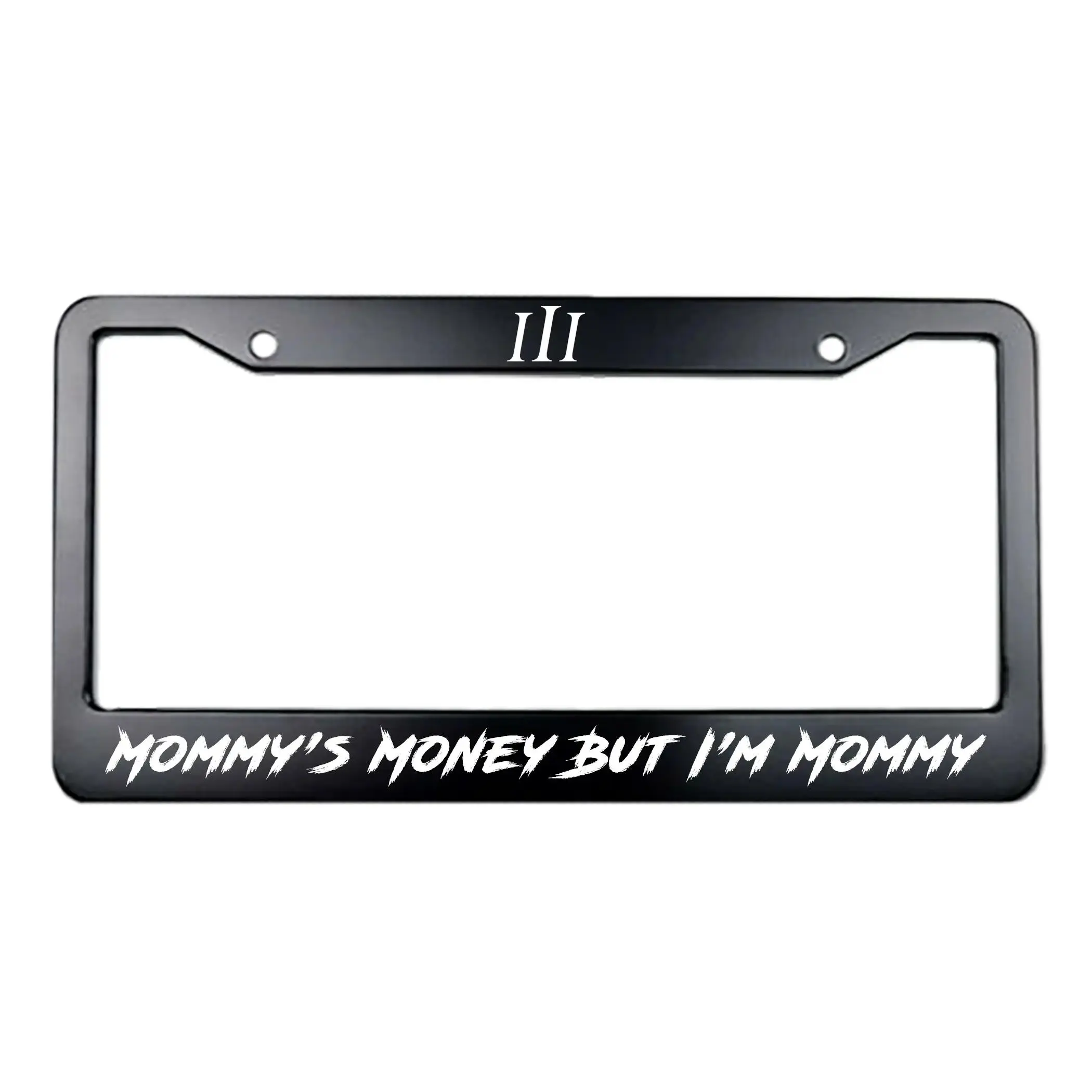 2-Pack Universal Metal Car Plate Holder with Humorous Text - Steel License Plate Frames Featuring "MOMMY'S MONEY BUT I'M MOMMY" Slogan, Automotive Exterior Accessory for Cars, Two Frames