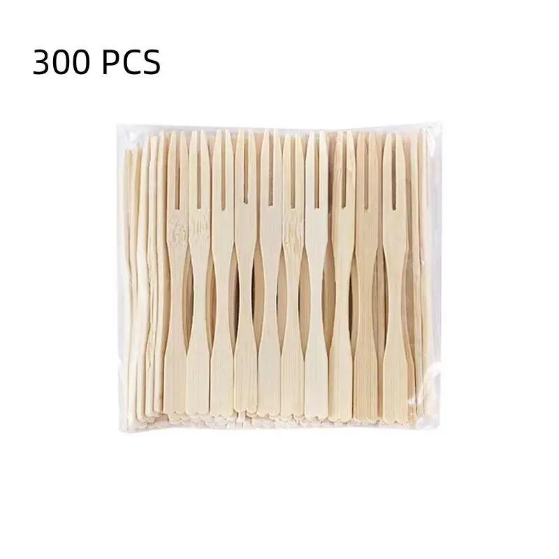 300pcs 3.5 Inch Bamboo Forks, Disposable Mini Food Forks, Dual Prong Fruit Cocktail Forks, Blunt End Design for Appetite