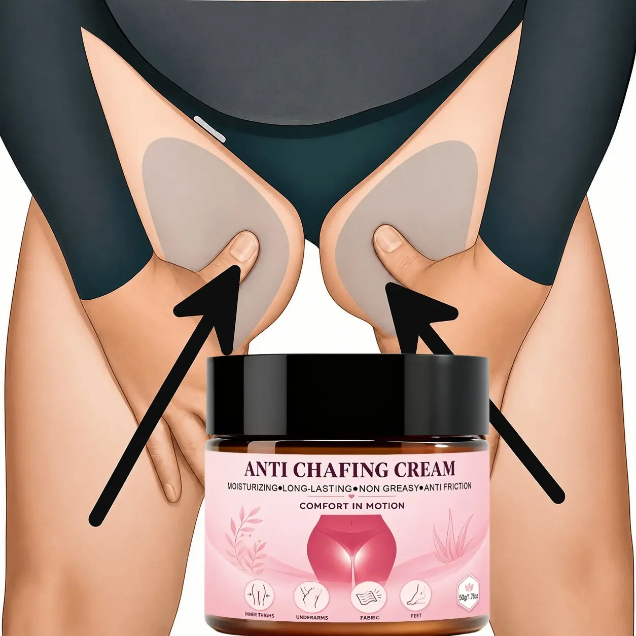 Hydrating Anti Chafing Cream With Hyaluronic Acid Collagen & Aloe Extract, Long Lasting Non Greasy Smooth Anti Friction Balm For Inner Thighs, Underarms, Hips, Groin & Sports Skin Comfort, Body care, Moisturizer, suitable for all skin types