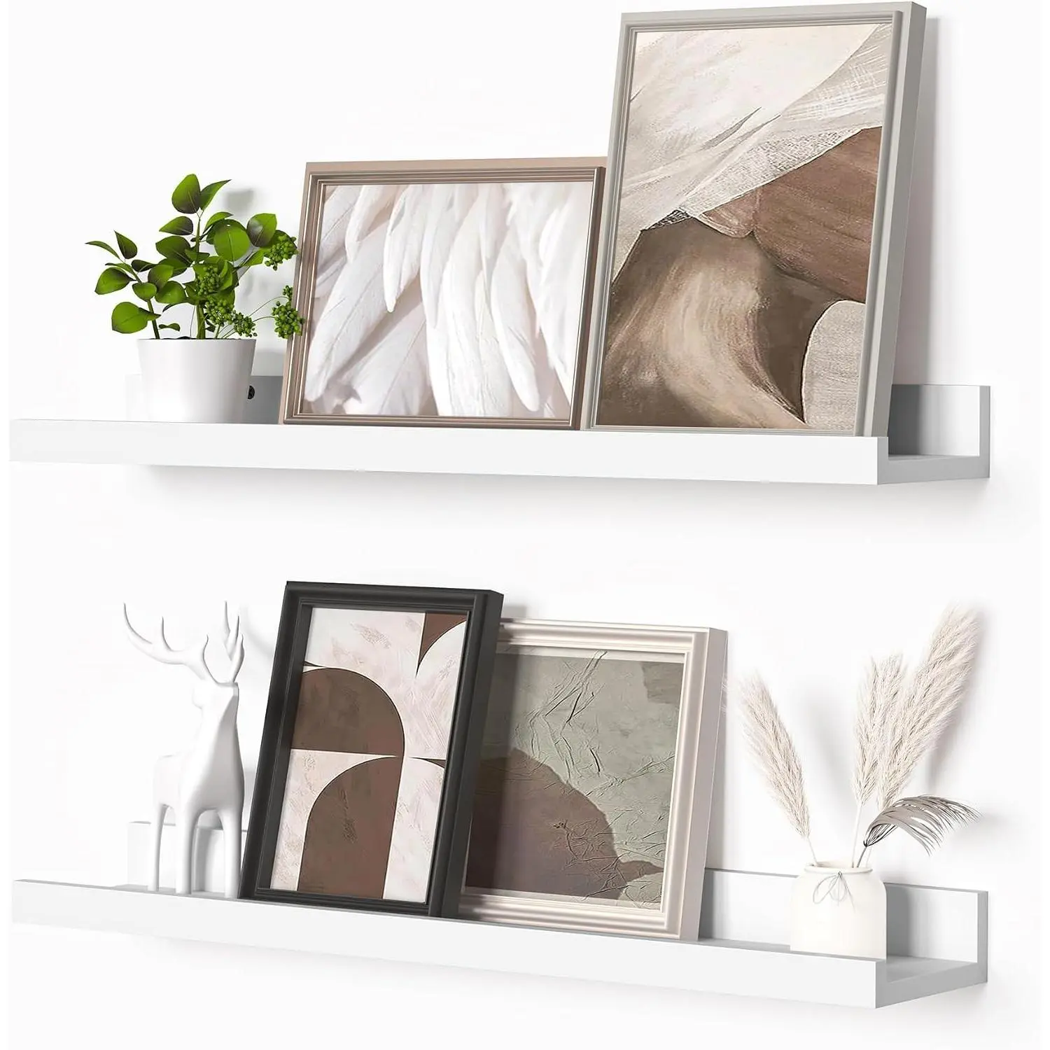 Picture Ledge Shelf, Floating Shelves Set of 2, 24 Inches Picture Shelf for Wall with Ledge, Kids Bookshelf Wall Mounted for Living Room Bedroom Decor Books Photo Frames - White