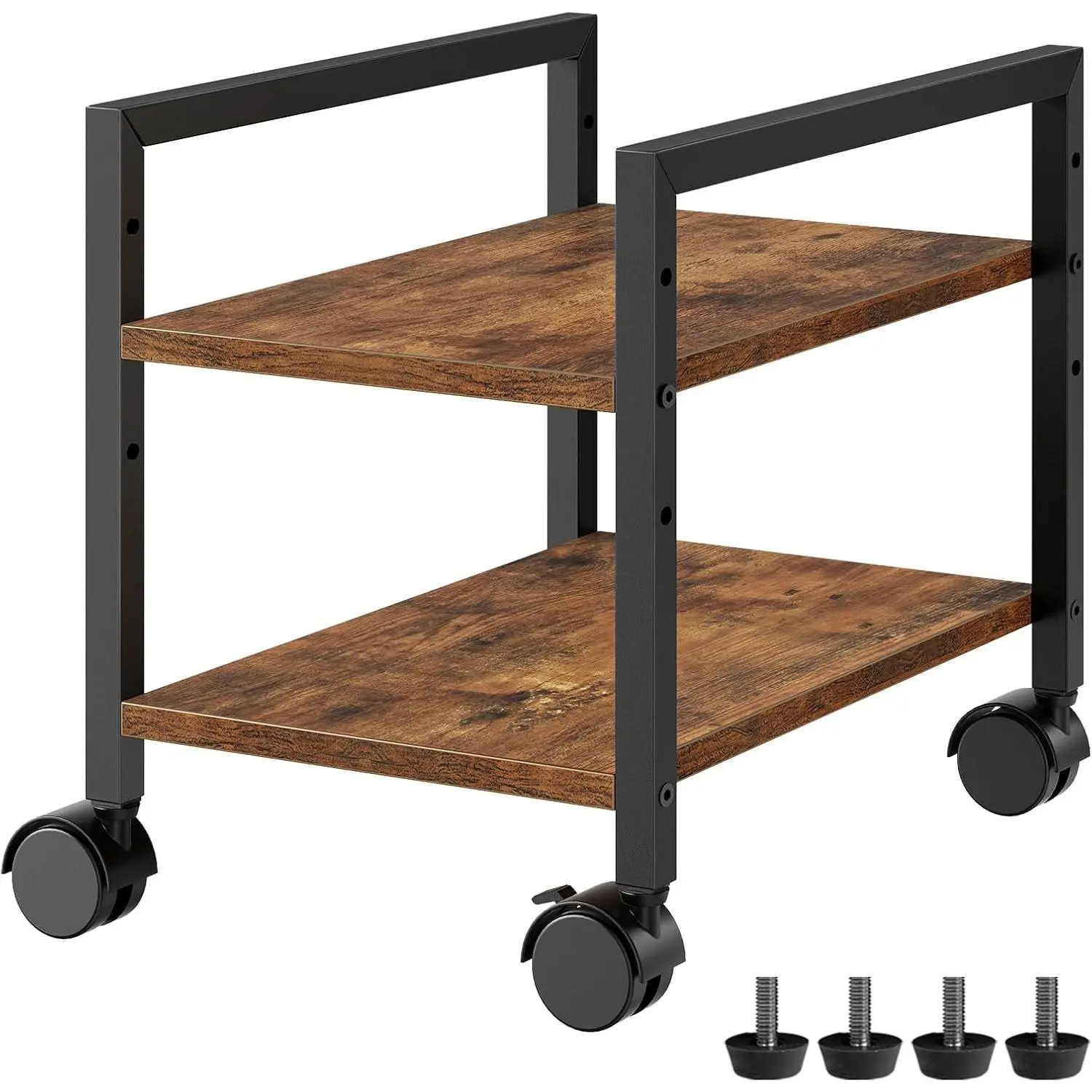 PC Stand, 2-Tier PC Tower Stand Fits   Towers, CPU Holder for Floor, Height Adjustable, CPU Stand with Wheels Under Desk, for  Office, Rustic Brown and Black BF11CJ01