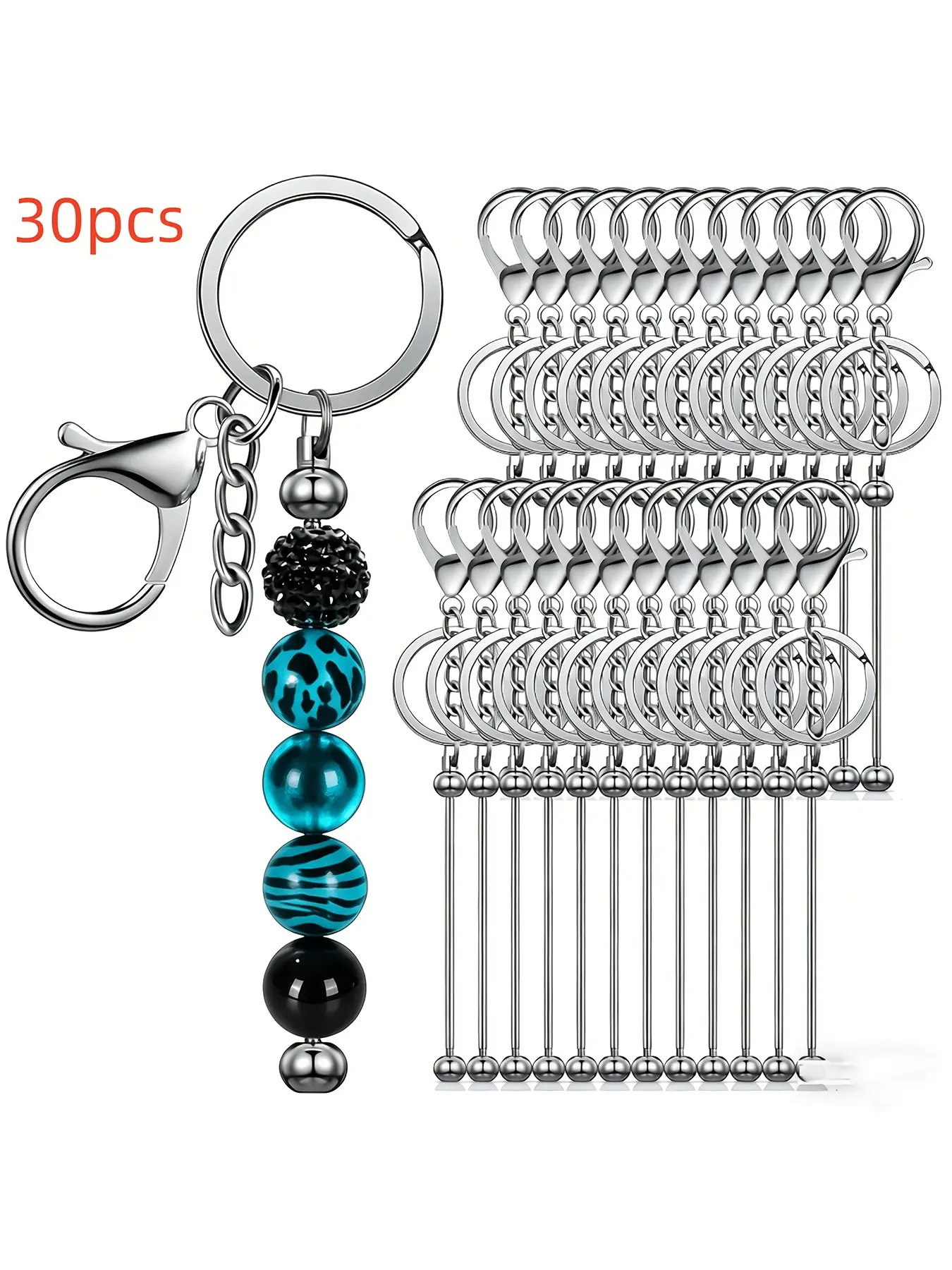 30pcs blank women's keychain, keychain bead keychain making set (excluding beads) - suitable for handmade, DIY keychain making, creative gift making accessories