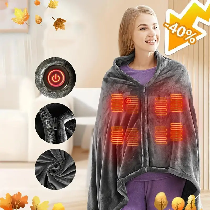 Wearable Heated Electric Blanket, Soft Flannel & Comfortable Sherpa Material, Outdoor Camping, Winter Gift Idea
