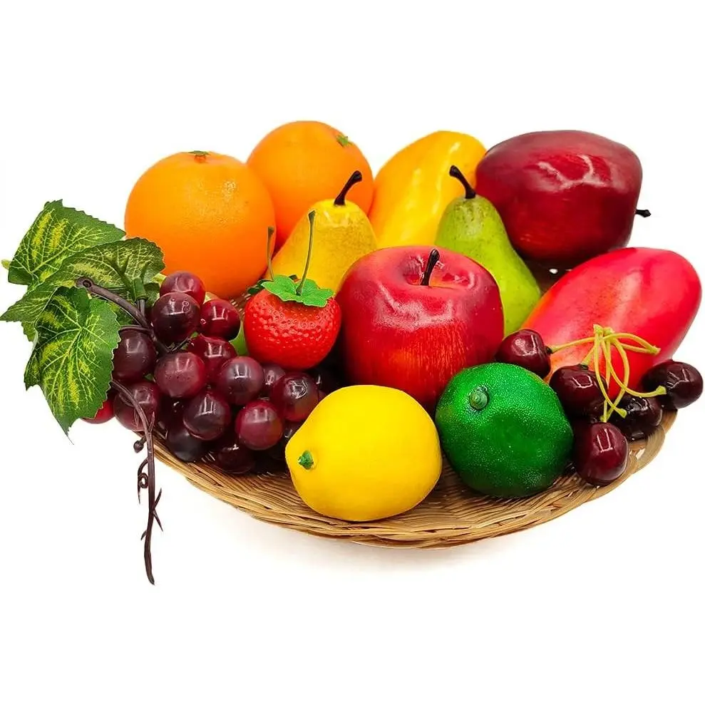 17 Pcs Realistic Lifelike Artificial Fake Fruit Set, Simulation Fruit Props for Photography, Home Decor & Display, Includes Fake Lemon, Grape, Strawberry Craft Decorations