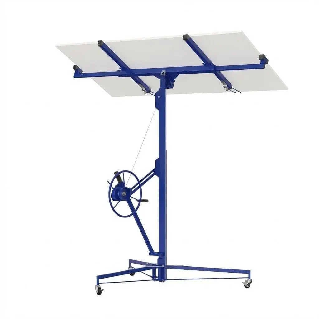 Drywall Lift 11Ft, Heavy Duty Sheetrock Lifter,150LBS Drywall Rolling Lifter Panel,Drywall Lift Panel Hoist Jack with 3 Lockable Wheels and 360° Adjustable Telescopic Arm，Blue