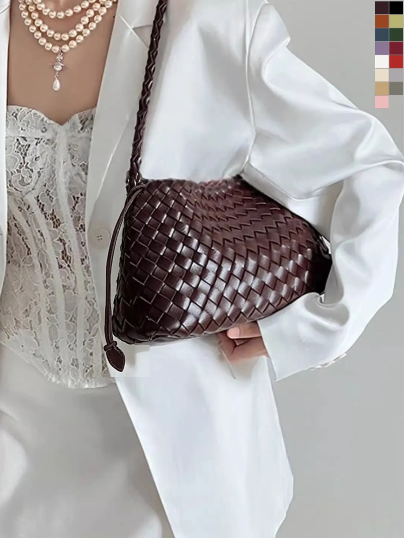 Handmade Woven Beach Bag, 2026 New Luxury Crossbody Shoulder Bag, Casual Plain Design, All Seasons, 18 Colors, Includes Inner Pouch