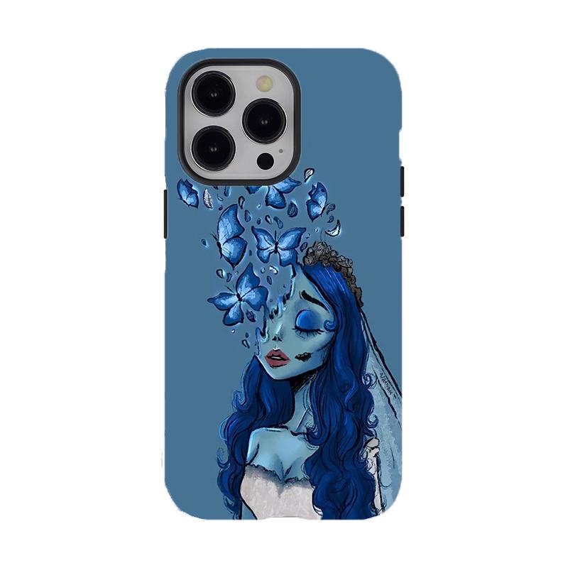 Y-Corpse Bride Patchwork Pattern Wall Paper phone case,Blue patchwork Phone Case，for iPhone 16 15 14 13 12 11 17Pro Max,for Samsung S25 S24 S23 S22 Ultra,Protective Cover,give her/him a gift for Christmas and Thanksgiving