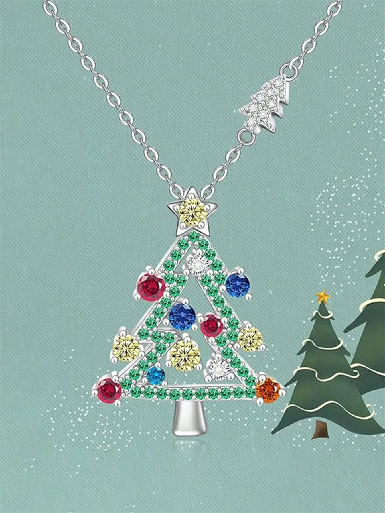 1 Pc Gorgeous Christmas Tree Cubic Zirconia Necklace Pendant For Women For Christmas Day Gift Wedding Engagement Anniversary Party Jewelry