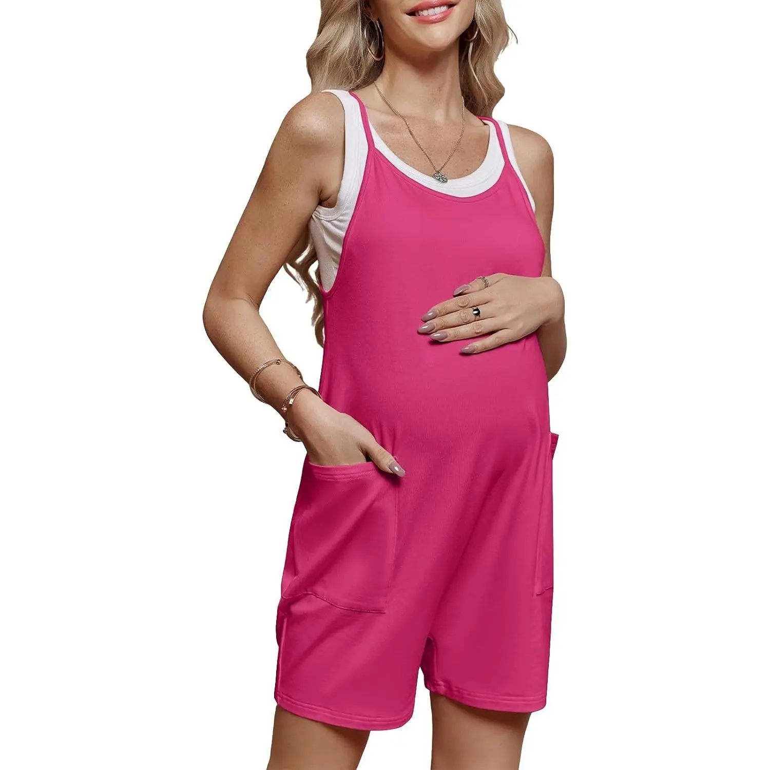 Women's Maternity Casual Sleeveless Jumpsuit Romper Shorts with Pocket(Gift)