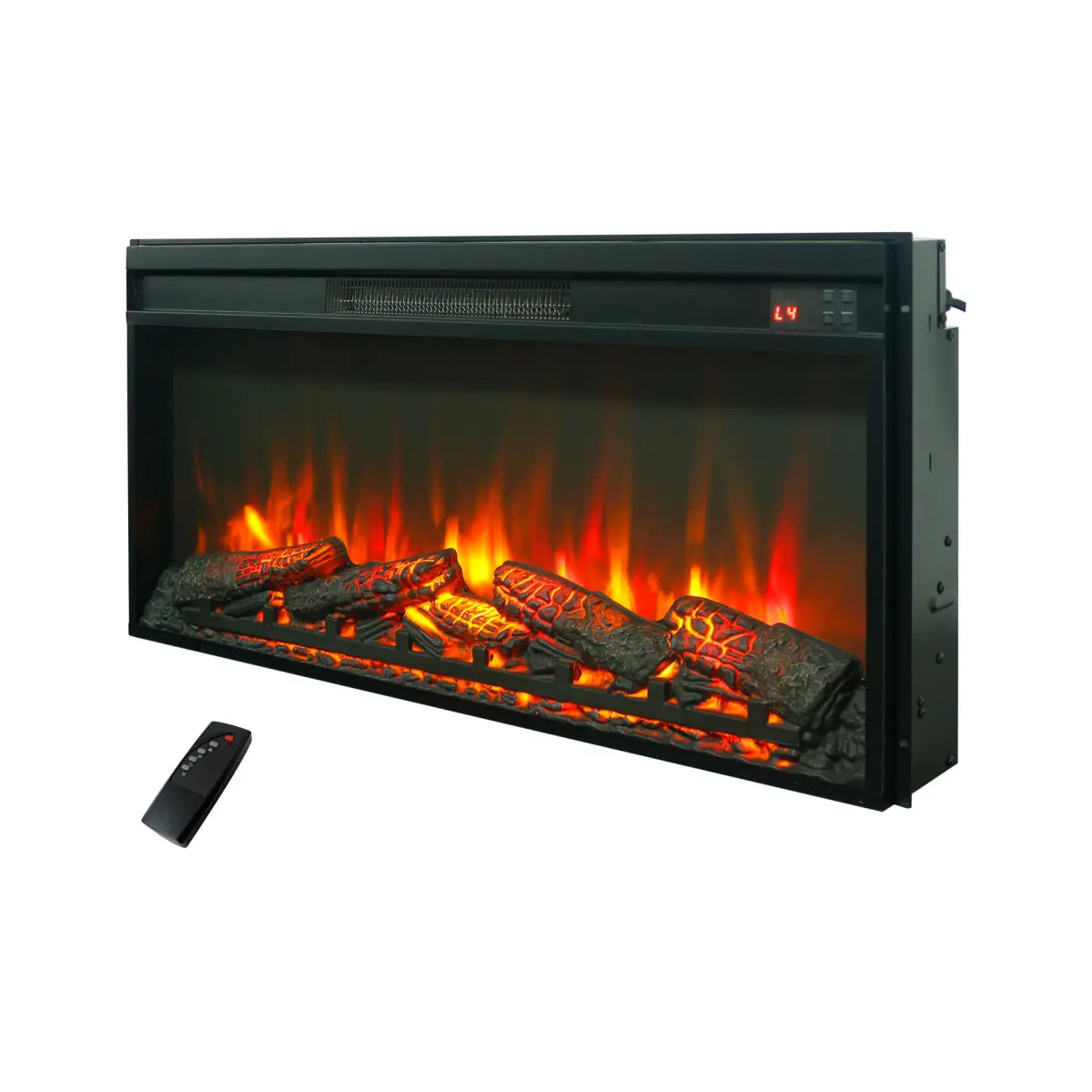 36 inch electric fireplace insert, ultra thin heater with log set & realistic flame, remote control with timer, overheating protection