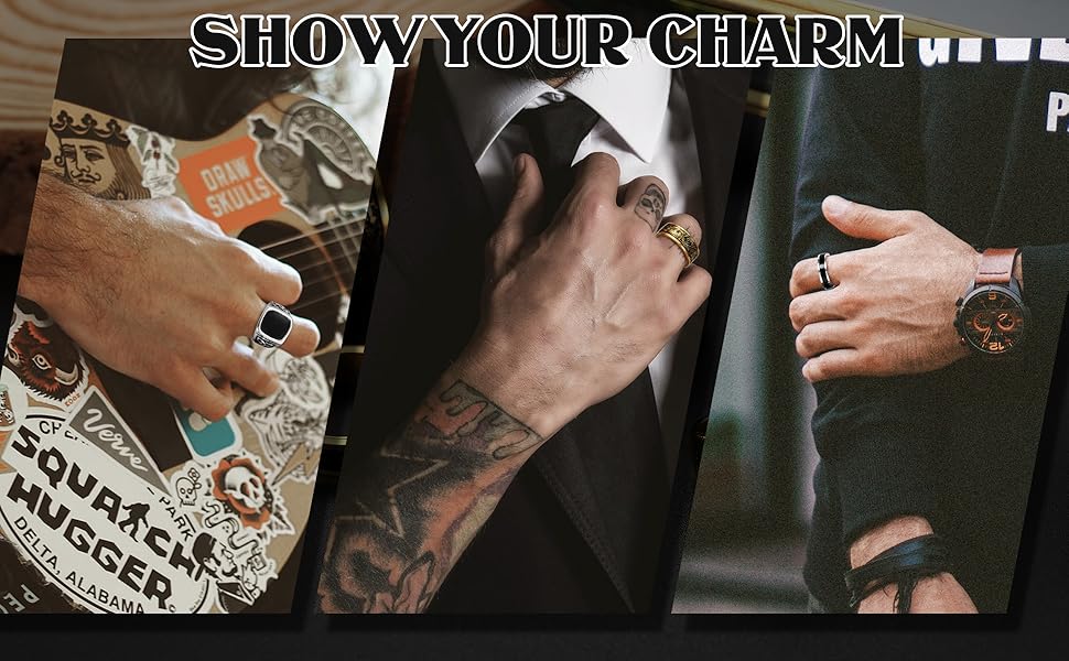 Jstyle 4Pcs Stainless Steel Vintage Signet Rings for Men Biker Rings Set Pinky Thumb Celtic Band Ring Spinner Ring Silver Gold Polished Edge Mens Rings for Men Jewelry Gift