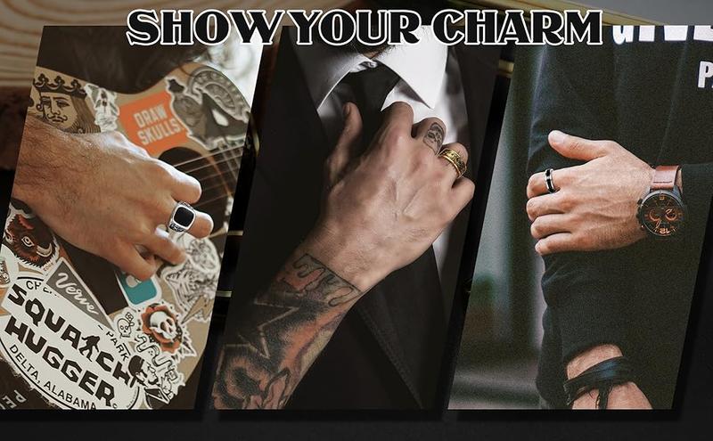 Jstyle 4Pcs Stainless Steel Vintage Signet Rings for Men Biker Rings Set Pinky Thumb Celtic Band Ring Spinner Ring Silver Gold Polished Edge Mens Rings for Men Jewelry Gift