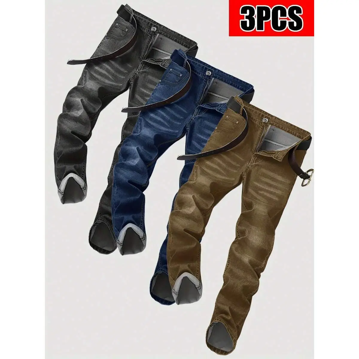 3-Pack Of Men's Versatile Casual Stretch Slim-Fit Jeans, Suitable For All Seasons.