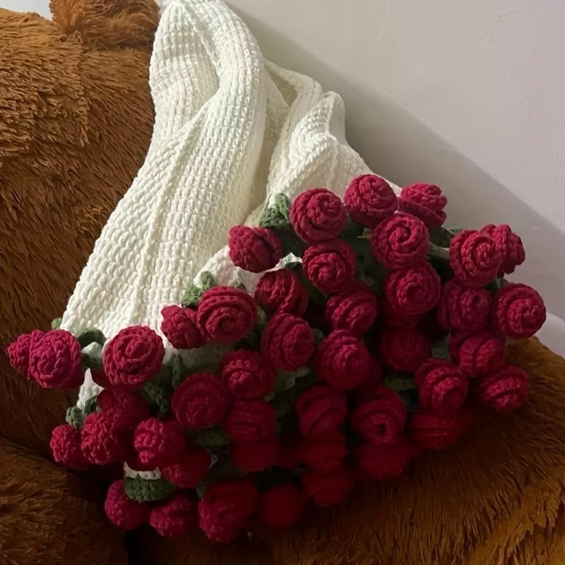 Rose Knitted Blanket, Rose Bouquet Blanket, Valentine's Day Mother's Day Nap Blanket, Sofa Bed Cover, Warm Soft Plush Blanket, Home Comfort Lightweight Travel Camping