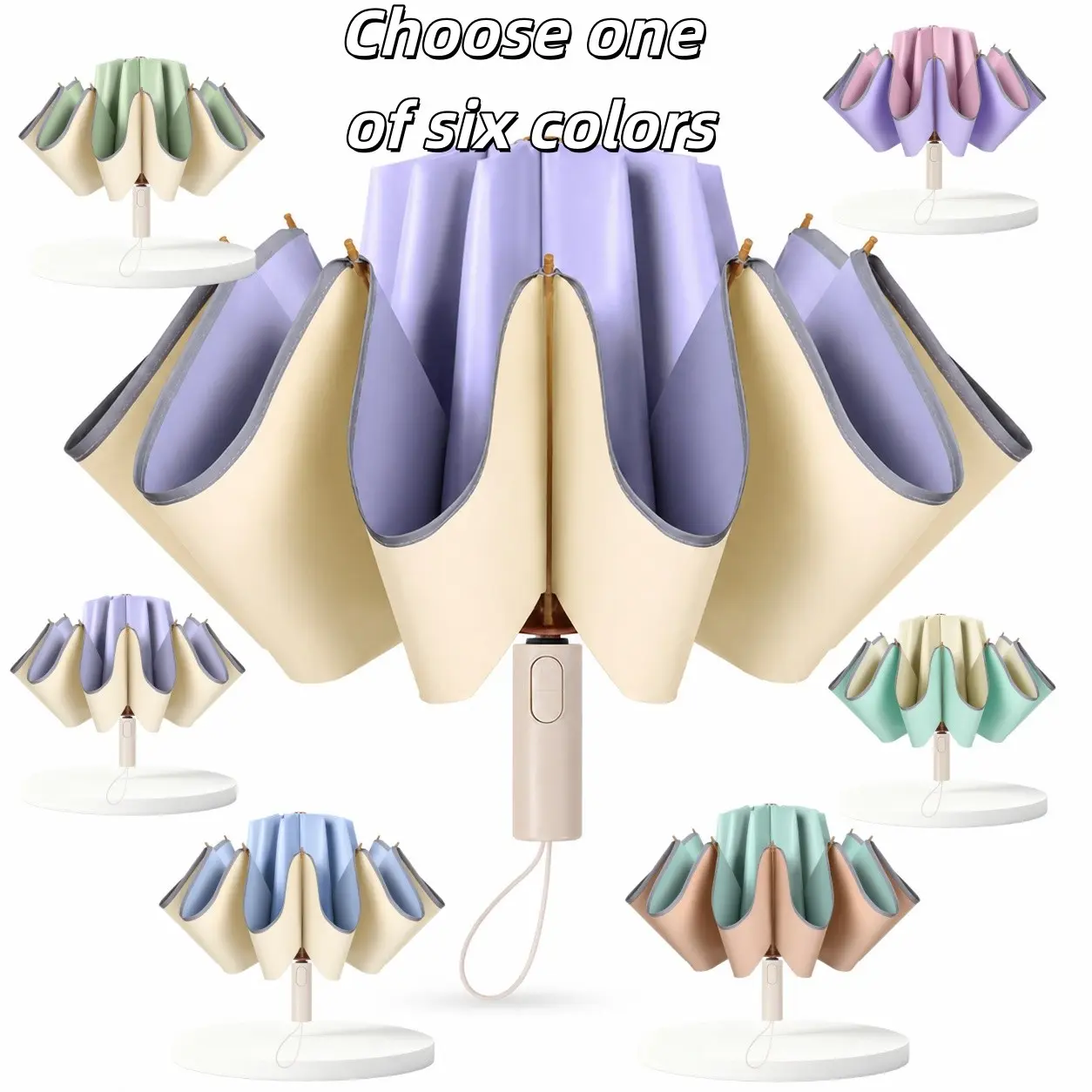 Automatic Reverse Folding Rain Umbrella, Dual-Use for Women, High Aesthetic Colorful Handle, Large Sun Protection UV Block Shade