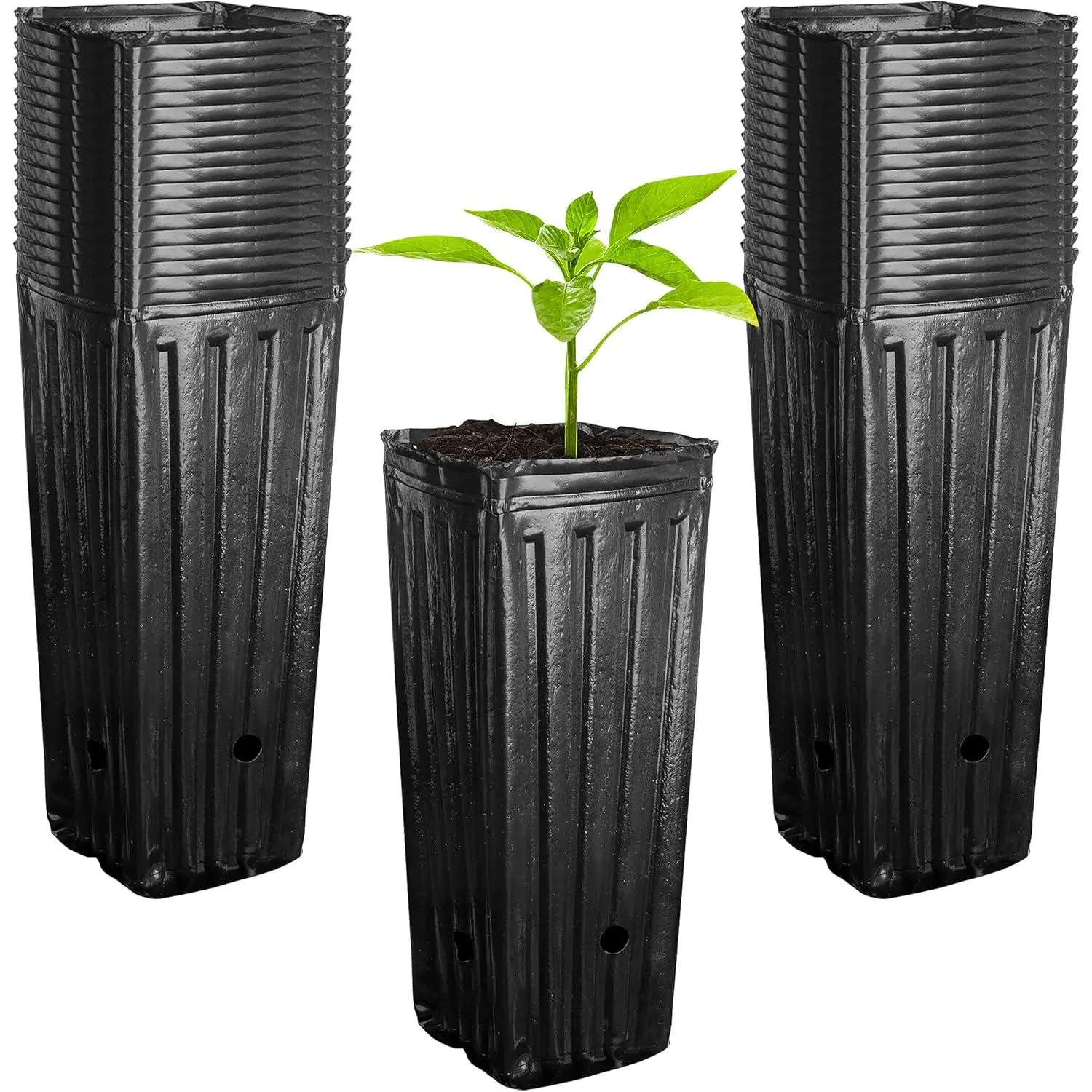 50pcs Plastic Deep Plant Nursery Pots,11.8”Tall Tree Pots,Black Deep Seedling Container Pots with Drainage Holes for Indoor Outdoor Gardening (3.9" Wx11.8 H)