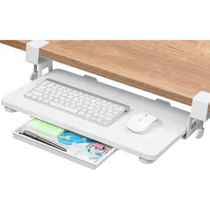 Keyboard Tray Under Desk, 19.7' X 11.81" Small Size Keyboard Drawer with C Clamp-on Mount Easy to Install, Computer Keyboard Stand Slide Pull Out, Ergonomic Keyboard Tray for Home, Office